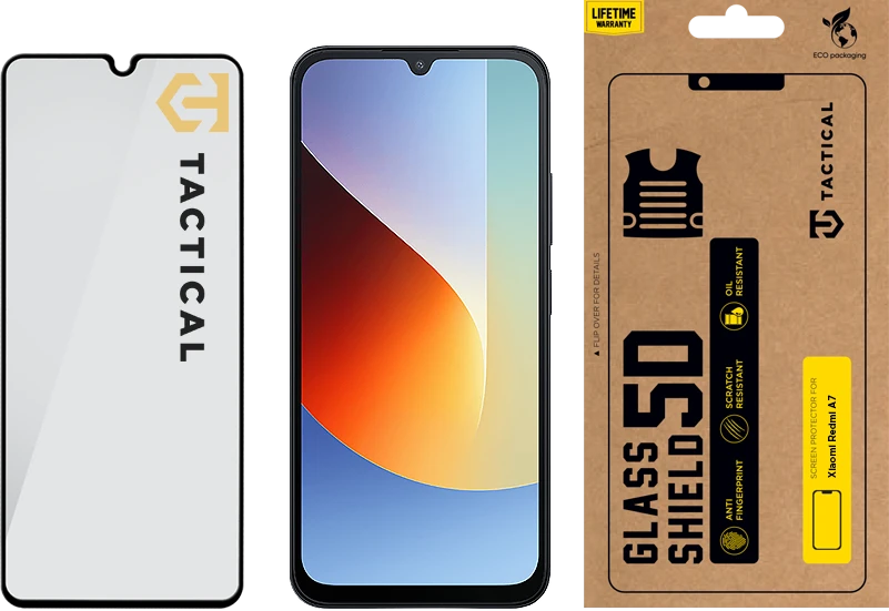 Tactical Taktinis stiklinis skydas 5D Xiaomi Redmi A7 Juodas