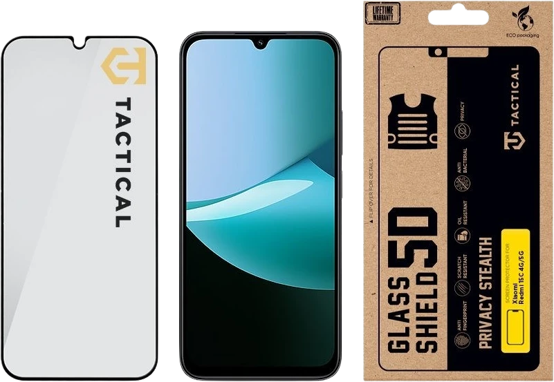 Tactical Apsauginis stiklas Shield Privacy Stealth 5D skirtas Xiaomi Redmi 15C 4G/5G Juodas