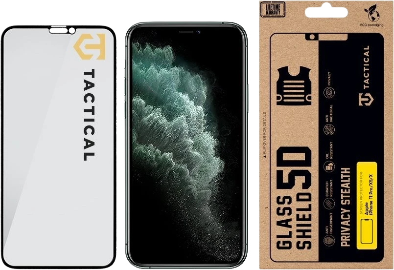 Tactical Apsauginis stiklas Shield Privacy Stealth 5D skirtas Apple iPhone 11 Pro/XS/X Juodas