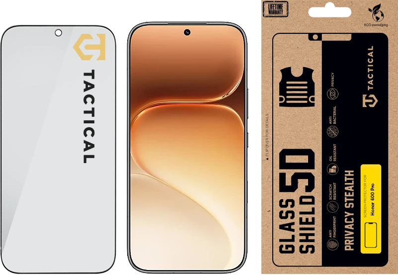 „Tactical Glass Shield Privacy Stealth 5D“ dėklas, skirtas „Honor 600 Pro“ (Juodas)