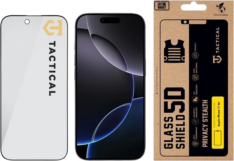 Tactical Apsauginis stiklas Shield Privacy Stealth 5D skirtas Apple iPhone Air Juodas