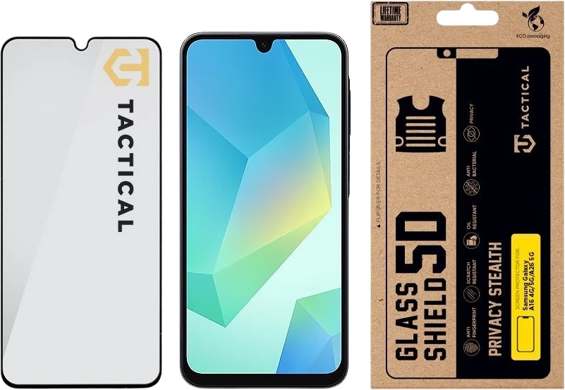 Tactical Apsauginis stiklas Shield Privacy Stealth 5D skirtas Samsung Galaxy A16 4G/5G /A26 5G Juodas