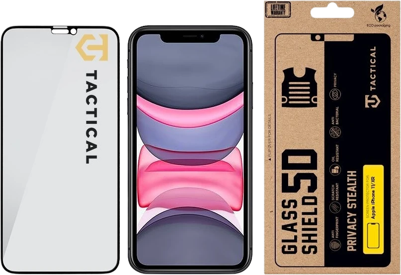 Tactical Apsauginis stiklas Shield Privacy Stealth 5D skirtas Apple iPhone 11/XR Juodas