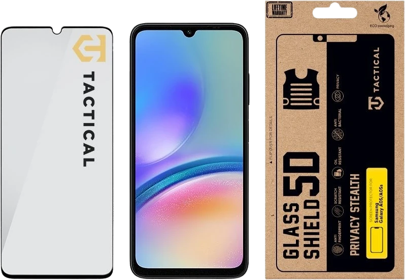 Tactical Apsauginis stiklas Shield Privacy Stealth 5D skirtas Samsung Galaxy A05/A05s Juodas