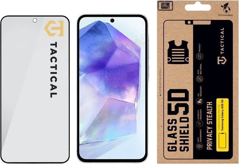 Tactical Apsauginis stiklas Shield Privacy Stealth 5D skirtas Samsung Galaxy A55 5G Juodas