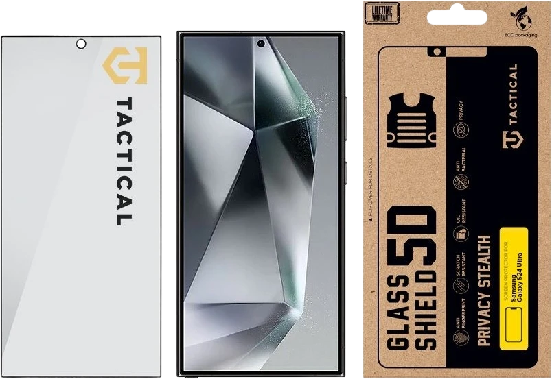 Tactical Apsauginis stiklas Shield Privacy Stealth 5D skirtas Samsung Galaxy S24 Ultra Juodas
