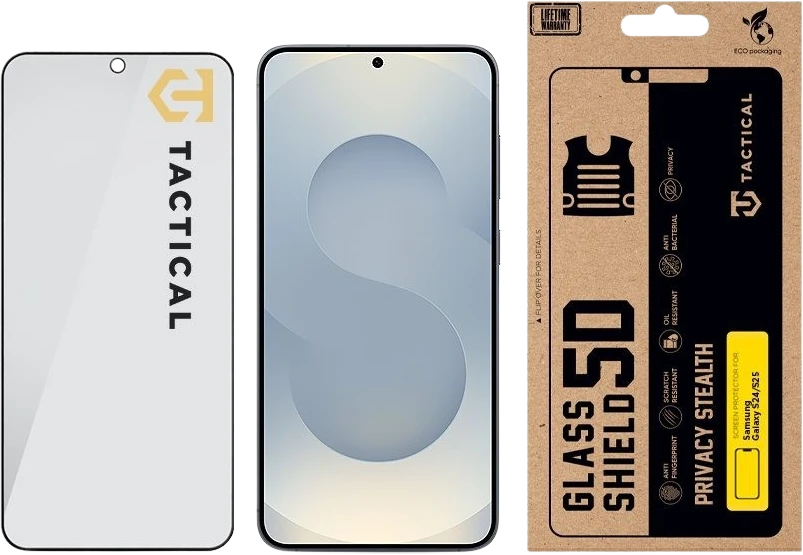 Tactical Apsauginis stiklas Shield Privacy Stealth 5D skirtas Samsung Galaxy S24/S25 Juodas