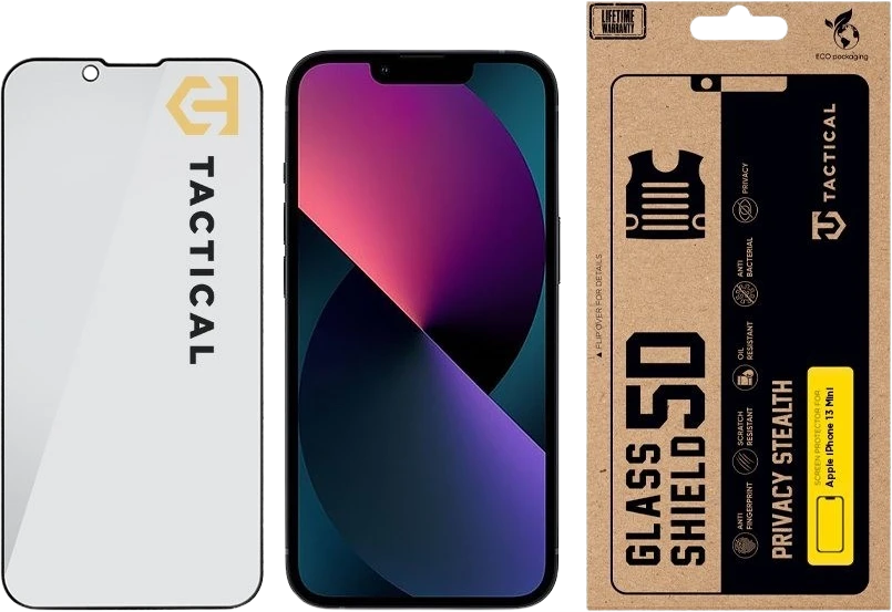 Tactical Apsauginis stiklas Shield Privacy Stealth 5D skirtas Apple iPhone 13 Mini Juodas