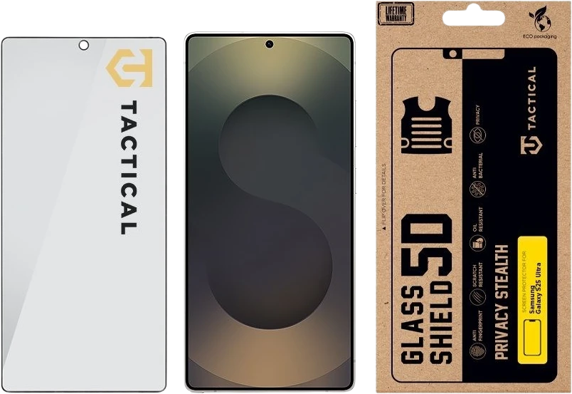 Tactical Apsauginis stiklas Shield Privacy Stealth 5D skirtas Samsung Galaxy S25 Ultra Juodas