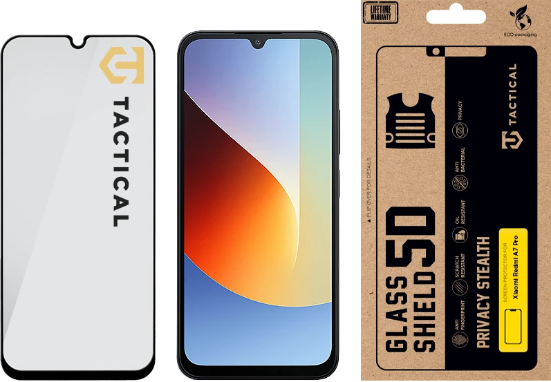 Tactical Glass Shield Privacy Stealth 5D for Xiaomi Redmi A7 Pro Juodas