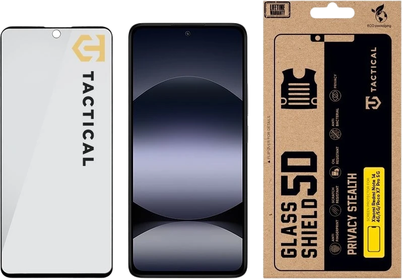 Tactical Apsauginis stiklas Shield Privacy Stealth 5D skirtas Xiaomi Redmi Note 14 4G/5G/Poco X7 Pro 5G Juodas