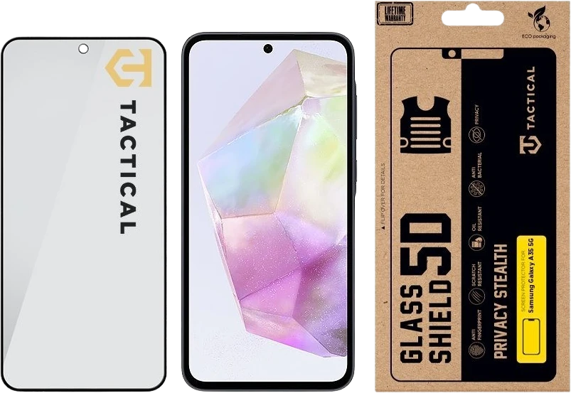 Tactical Apsauginis stiklas Shield Privacy Stealth 5D skirtas Samsung Galaxy A35 5G Juodas