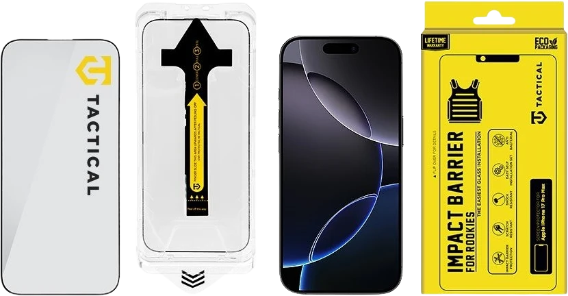 „Tactical Impact Barrier Rookies“ akiniai nuo saulės, skirti „Apple iPhone 17 Pro Max“ telefonui.
