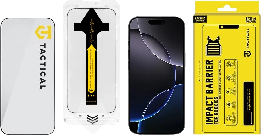 „Tactical Impact Barrier Rookies“ akiniai nuo saulės, skirti „Apple iPhone 17 Pro“ telefonui.