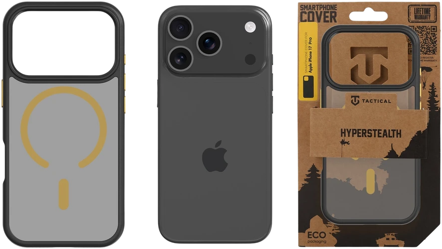 Tactical MagForce Hyperstealth 2.0 dėklas skirtas Apple iPhone 17 Pro juodos ir geltonos spalvos