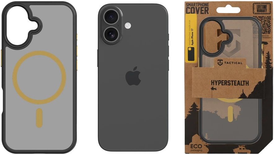 Tactical MagForce Hyperstealth 2.0 dėklas skirtas Apple iPhone 17 juodos ir geltonos spalvos