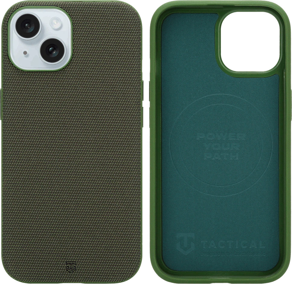 „Tactical MagForce WEARe Cover for Apple iPhone 15 Forest“ – žalias dėklas, skirtas „Apple iPhone 15“.