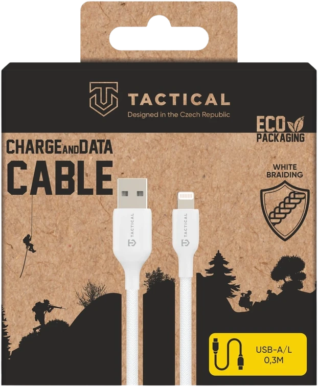 Tactical Taktinis siūlų kabelis USB-A/Lightning 0.3m baltos spalvos