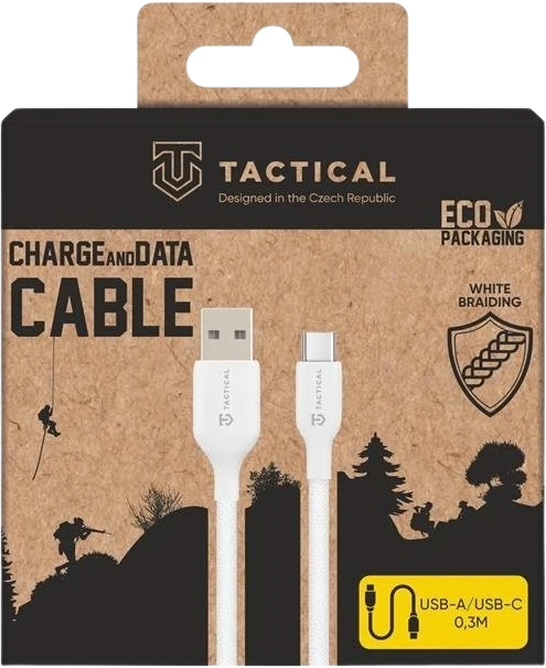 Tactical Taktinis dygsnio siūlų kabelis USB-A/USB-C 0.3m baltos spalvos