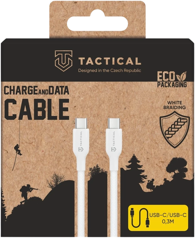 Tactical Taktinis dygsnio siūlų kabelis USB-C/USB-C 0.3m baltos spalvos