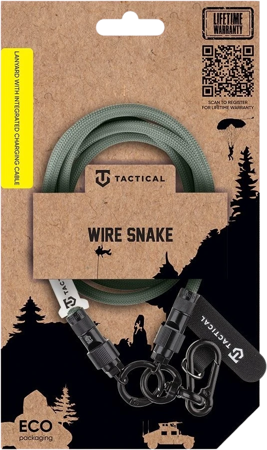 Tactical Wire Snake USB-C 1.2m žalios spalvos