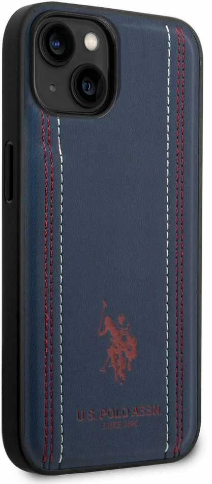 Dėklas Us Polo Assn US Polo USHCP14MPFAV iPhone 14 Plus / 15 Plus 6.7" navy mėlynas Leather Stitch