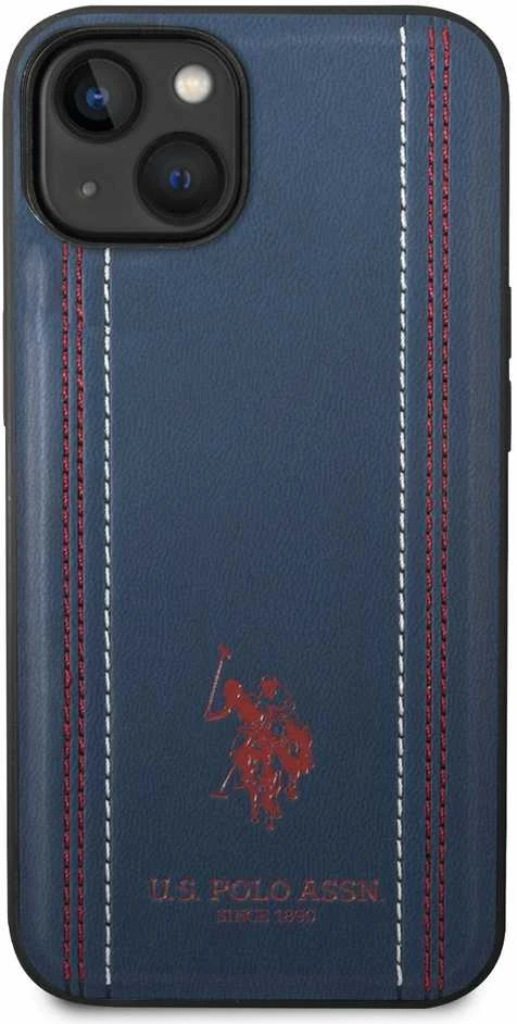 Dėklas Us Polo Assn US Polo USHCP14MPFAV iPhone 14 Plus / 15 Plus 6.7" navy mėlynas Leather Stitch