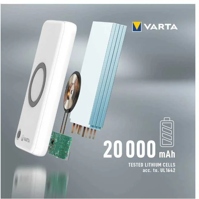 Varta 57909 101 111 nešiojamasis įkroviklis Ličio polimeras (LiPo) 20000 mAh Belaidis įkrovimas Balta