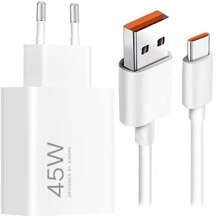 113239 Xiaomi MDY-17-EF USB-A 45W kelioninis įkroviklis + kabelis USB-C 6A baltos spalvos (Bulk pakuotė)