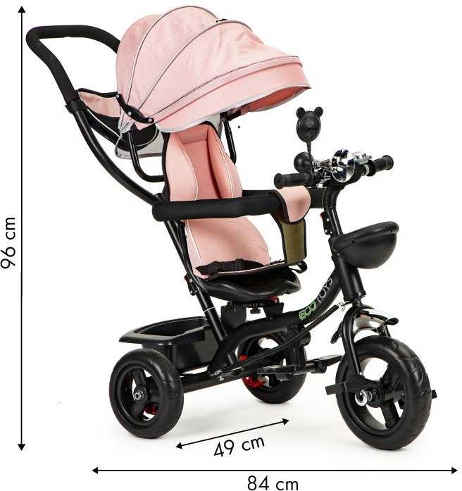 Ecotoys Triratukas su pasukama sėdyne Eco Toys, rožinis
