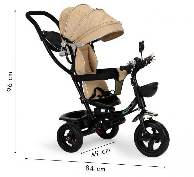 Ecotoys Triratukas su besisukančia sėdyne Eco Toys, smėlio spalvos