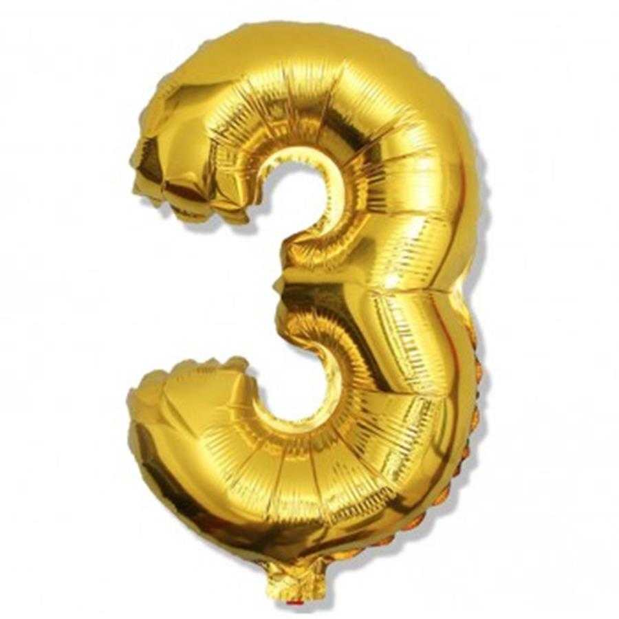 Balon cyfra 3 85 cm auksinė GODAN