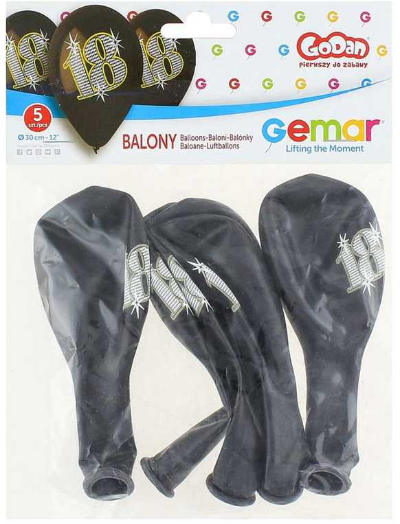 GMR Balony lateksowe su nadrukiem 18 juoda - 30 cm - 5 vnt. universalus