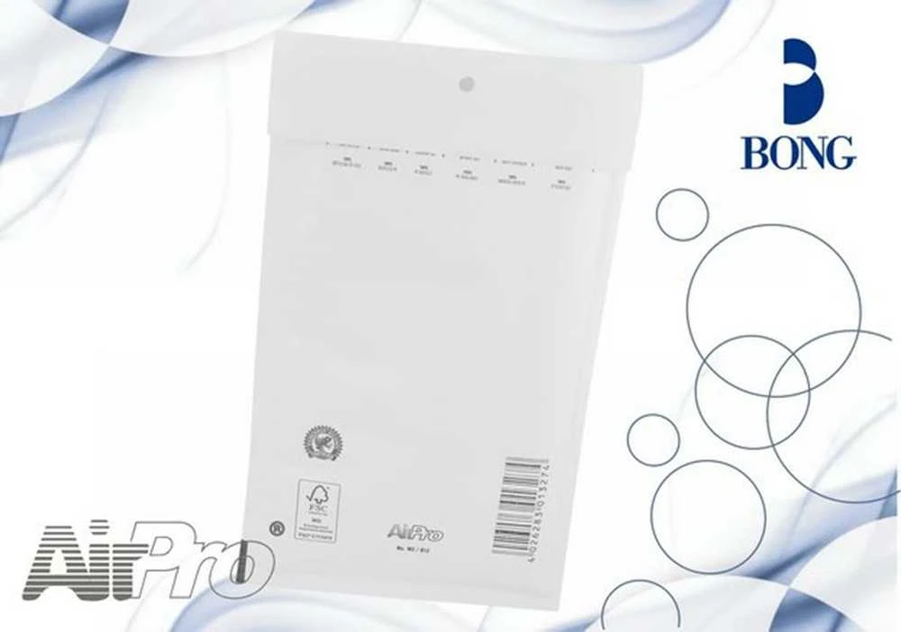 Baltas AirPro apsauginis vokas, galinė pusė su brūkšniniu kodu