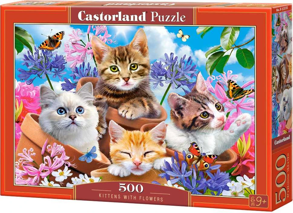 Castorland Dėlionė 500 vnt. - Kačiukai su gėlėmis
