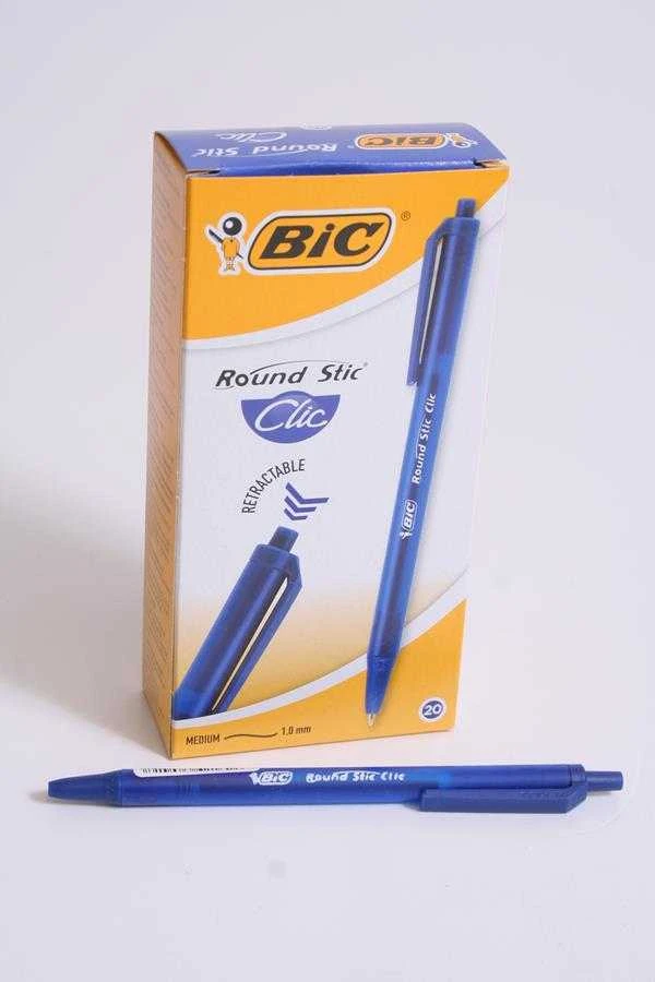 Bic Tušinukas Round Stic Clic 1.0 mm, mėlynas, pakuotėje 20 vnt. 379640