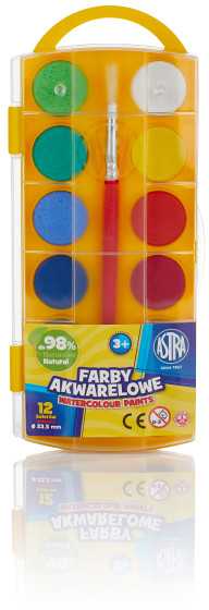 Farby akwarelowe 23,5 mm ASTRA 12 kolorów + pędzelek