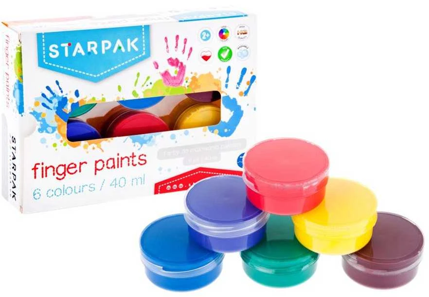 Starpak dažai piešimui pirštais, 6 spalvų rinkinys