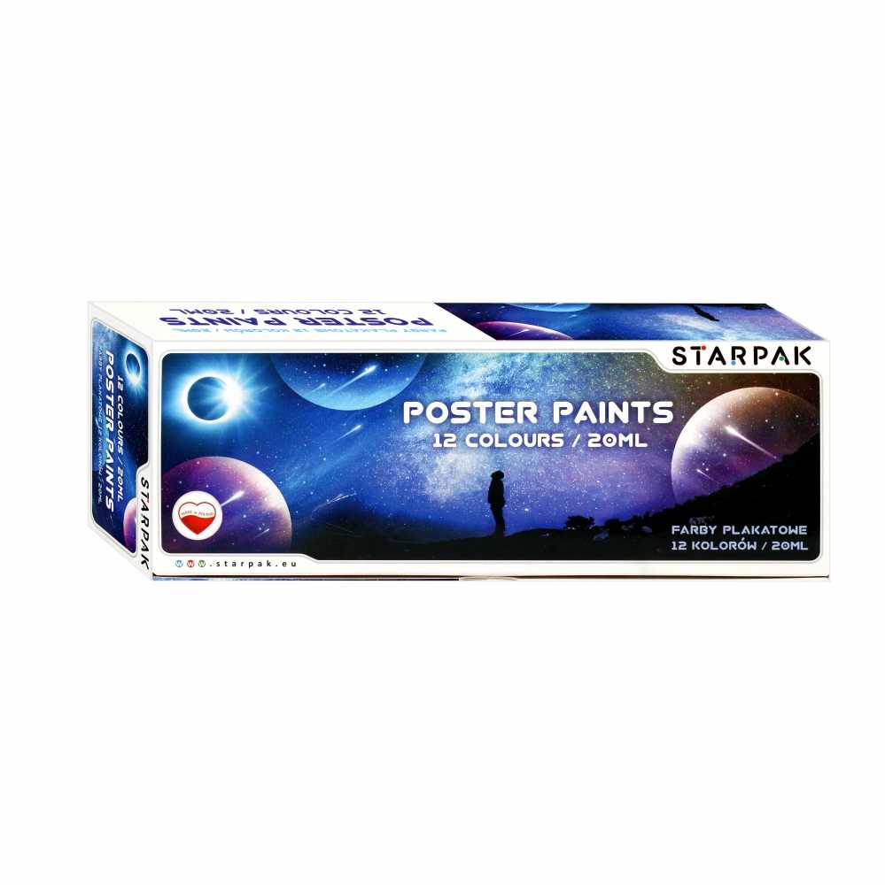Starpak 12 spalvų plakatinių dažų rinkinys, 20ml kiekvienas