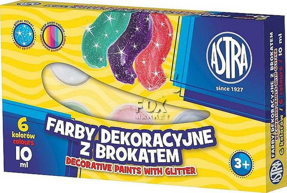 Astra dekoratyviniai dažai su blizgučiais 6 spalvos - 10 ml
