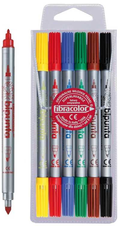Dvigubo smaigalio rašikliai 6 spalvų fIbracolor dėkle