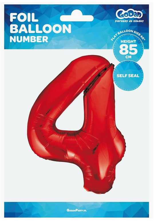 GoDan folijos balionas numeris 4 raudonas, 85 cm