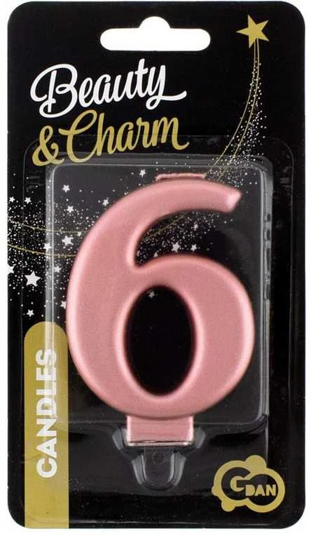 GoDan Świeczka urodzinowa "6" rožinė-auksinė 8cm