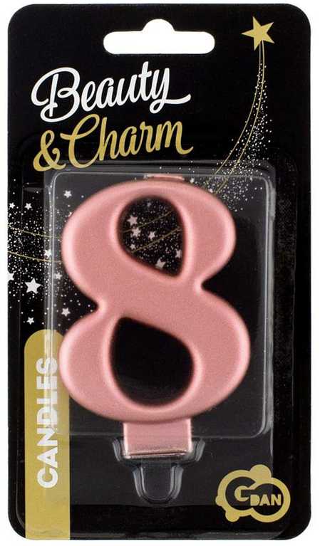 GoDan Świeczka urodzinowa "8" rožinė-auksinė 8cm