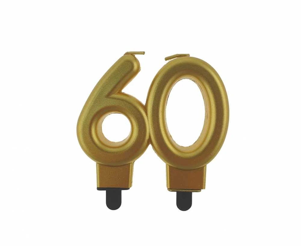 GoDan ŚWIECZKA cyfra 60 metalik auksinė 8 cm