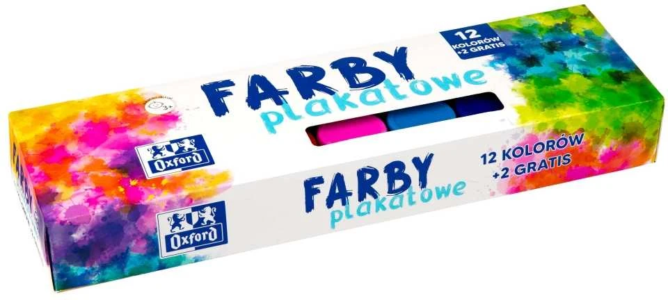 Oxford plakatinių dažų rinkinys 12+2 spalvos