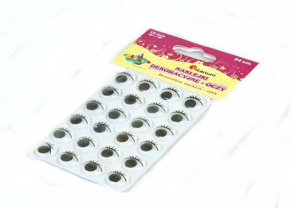 Craft With Fun Lipnios akys su blakstienomis 15mm apvalios 24vnt - Titanum