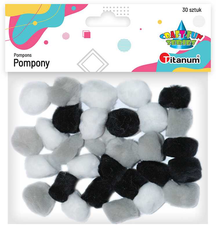 Akrilo pomponai 25mm pilki 30vnt - Titanum