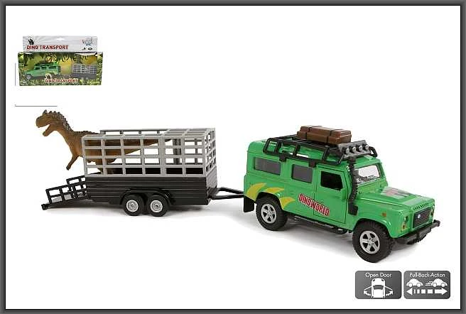 Lean Cars Automobilis Land Rover su transporteriu Dinosaur Metal 520178