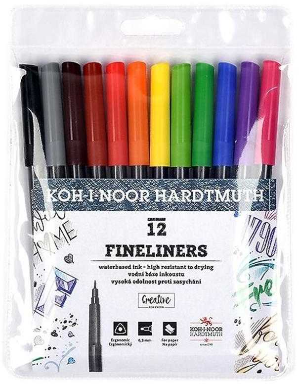 Koh-i-noor plonų galiukų markeriai, 12 spalvų